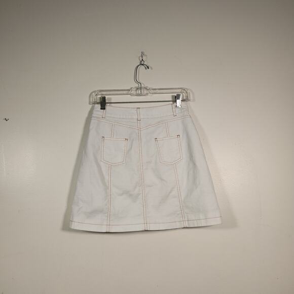 IVY YOU Mini Skirt Women M Cream Brown Y2K Denim A Line Lined Embroidered Friend - Picture 3 of 11
